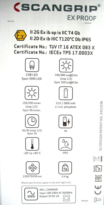Scangrip 03.5617 UNI EX Explosionsgeschützte Handlampe mit Akku