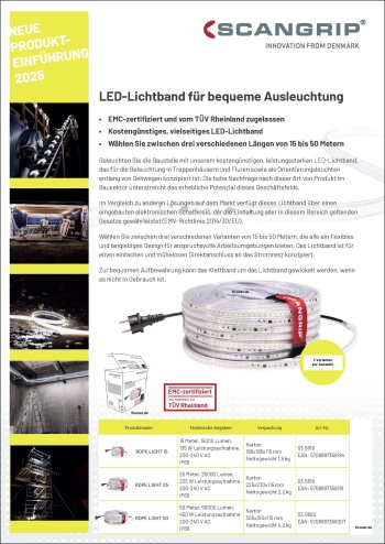 Scangrip 03.5820 Rope Light 50 m flexibles Lichtband mit 50000 Lumen Baustrahler