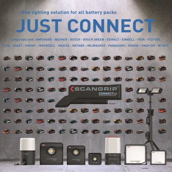 Scangrip 03.6109C BASIC CONNECT Kompakter Baustrahler mit 1000 Lumen für 18V Akku