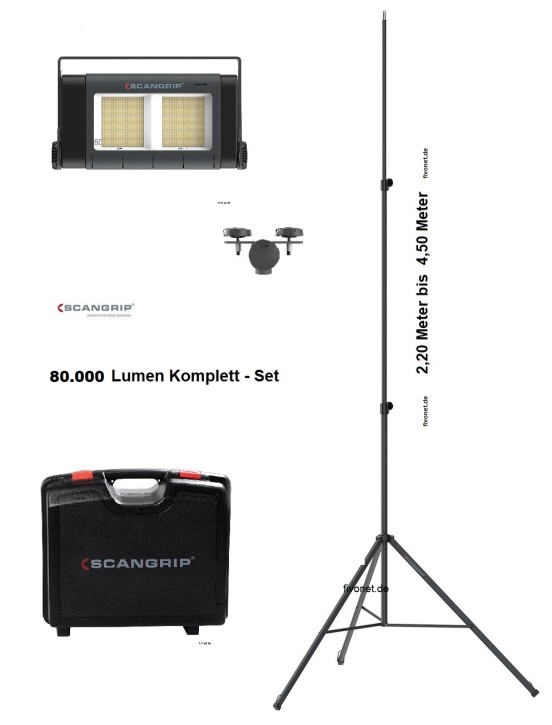 Scangrip 03.5269 SITE LIGHT 80 Baustrahler im Koffer Stativ 4,5m