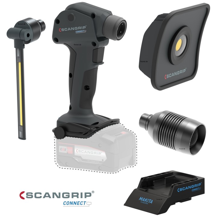 Scangrip 03.5696C SET MULTILIGHT BODY CONNECT inkl. Connector Hand - Arbeitsleuchte Grundgerät mit 3 Aufsätzen