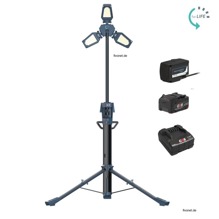 Scangrip 03.6214C TOWER 12 CONNECT 12000 Lumen LED Flutlichtstrahler mit Stativ Akku Netzteil