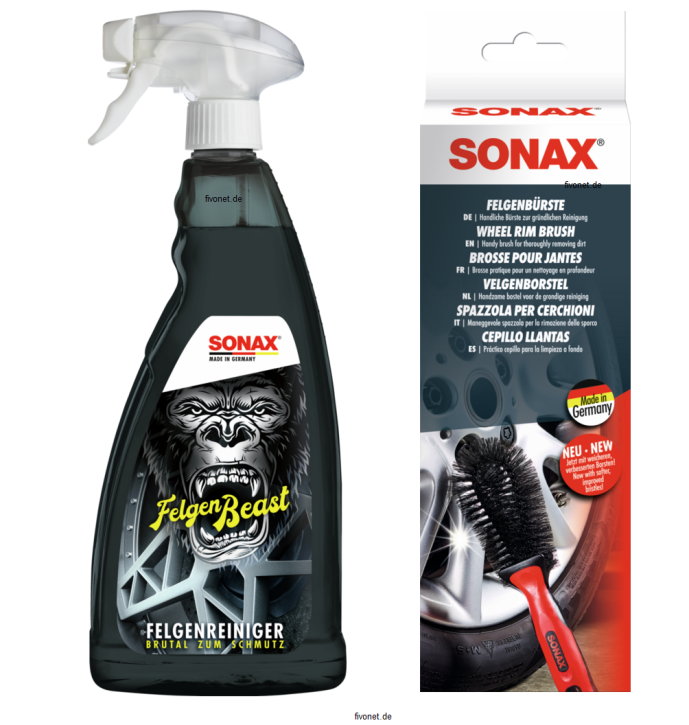 SONAX 04333000 FelgenBeast 1 Liter Felgenreiniger mit Felgenbürste