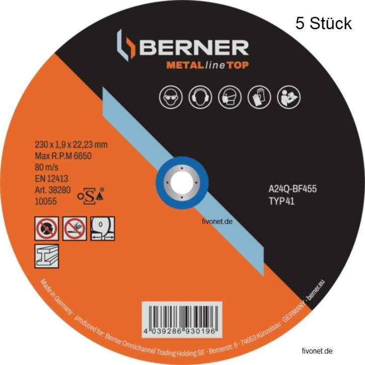5x Metall Trennscheibe Top von BERNER für Winkelschleifer