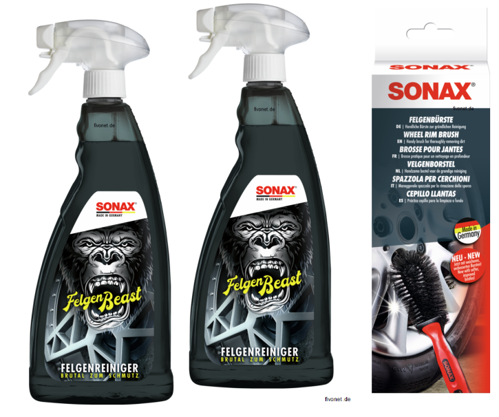 SONAX 04333000 FelgenBeast 2x 1 Liter Felgenreiniger mit Felgenbürste