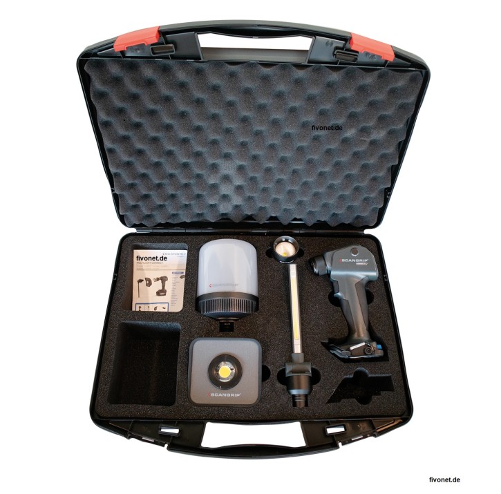 Scangrip 49.0518 KIT MULTILIGHT CONNECT Hand - Arbeitsleuchte Grundgerät mit 4 Aufsätzen im Koffer
