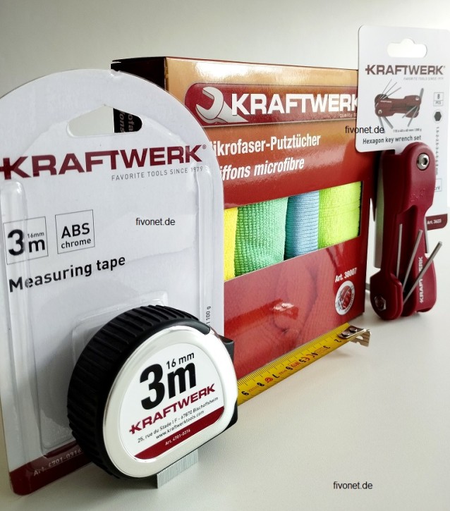 KRAFTWERK fivonet-Set Rollmeter Maßband Innensechskant Mikrofaser Geschenkidee