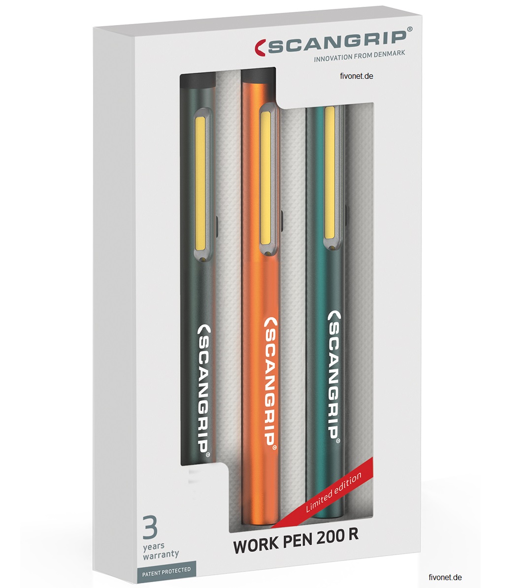 3x Scangrip 03.5127 Work Pen 200 R Akku Stiftleuchte Promotion Kit Set